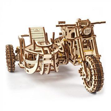 Деревянный механический 3D конструктор Ugears Мотоцикл Scramber с коляской (70137) dt_93612 фото