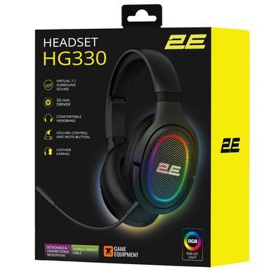 Гарнітура ігрова 2E GAMING HG330, 7.1, USB-A, RGB, 2м, чорний (343456) 2E-HG330BK-7.1 фото