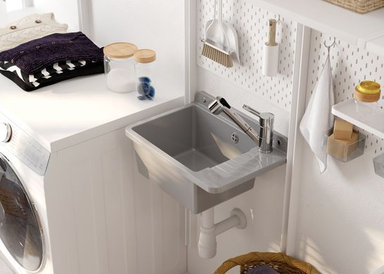 Мийка кухонна Deante Garden, полістирол, прямокут., без крила, 505х350х252мм, чаша - 1, до стіни, сірий (360325)