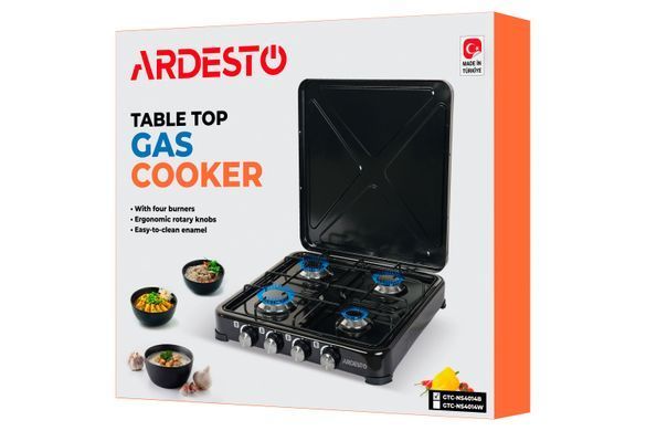 Плитка настольная газовая ARDESTO GTC-NS4014B, тип газа LPG, 4 алюмин. горелки, эмалированный. корпус, крас. решетка, крышка, цвет: черный (357769) GTC-NS4014B фото