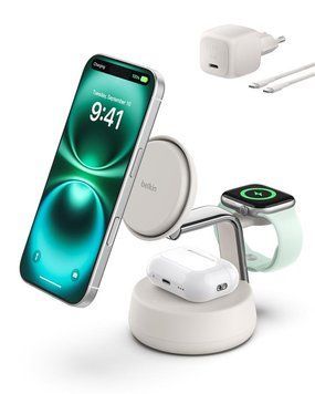 Зарядний пристрій бездротовий Belkin UltraCharge Pro 3в1 Magnetic Charging Dock 25Вт, Sand
