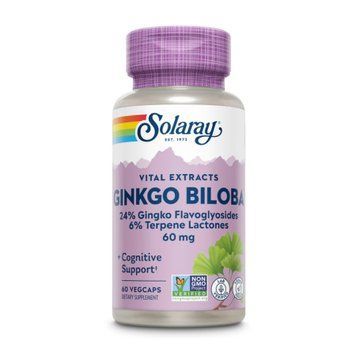 Гинкго билоба, Ginkgo Biloba Leaf Extract, Solaray, 60 мг, 60 вегетарианских капсул