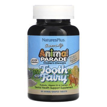 Витамины для детей NaturesPlus Animal Parade Tooth Fairy для здоровья зубов, со вкусом ванили, 90 жевательных таблеток