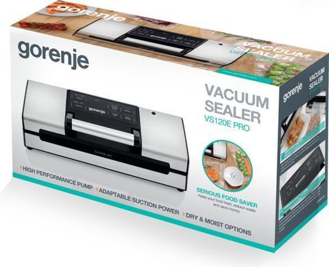 Вакууматор Gorenje для пакетів, 120Вт, 30см, електронне керування, +10 пакетів, нерж, чорний (380824) VS120EPRO фото