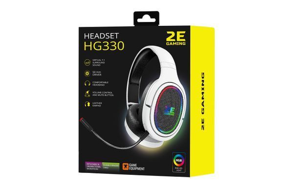 Гарнітура ігрова 2E GAMING HG330, 7.1, USB-A, RGB, 2м, білий (343458) 2E-HG330WT-7.1 фото