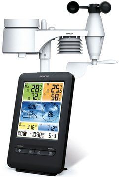 Метеостанция Sencor, внутр/наруж измерение, от сети/CR2032x1+AAx3, темп-ра, влажность, время, прогноз погоды, атм. давление, скор. ветра, чёрный