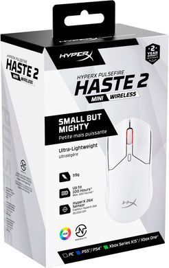 HyperX Миша Pulsefire Haste 2 mini, RGB, USB-A/WL/BT, білий (374604) 7D389AA фото
