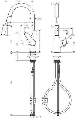Смеситель для кухни Hansgrohe Focus M42, дл.излива - 224мм, вытяжной, 1 рычаг, KM220, хром