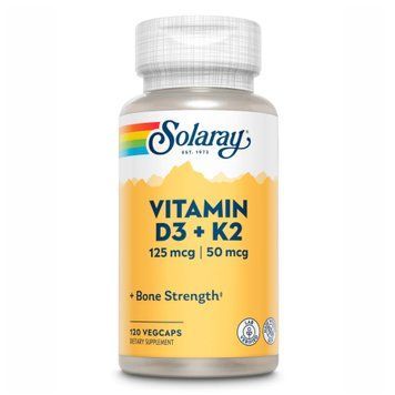 Вітаміни Д3+К2 без сої Solaray Vitamin D-3 5000 МО та K-250 мкг 120 vcaps