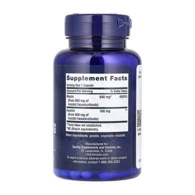 Ниацин (Витамин B3) без покраснения Life Extension No Flush Niacin 640 мг 100 капсул