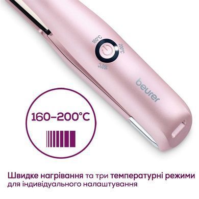 Beurer Випрямляч, безпровідний, mini-USB, 25Вт, темп.режимів-3, >200С, заряд на 20хв, кераміка, турмалін, рожевий (370323) HS_20 фото