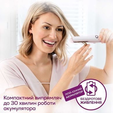 Beurer Випрямляч, безпровідний, mini-USB, 25Вт, темп.режимів-3, >200С, заряд на 20хв, кераміка, турмалін, рожевий (370323) HS_20 фото