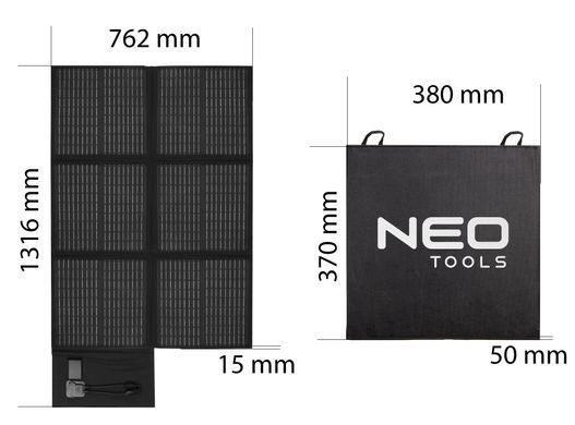 Портативна сонячна панель Neo Tools 120Вт регулятор USB-C 2xUSB 1316x762x15мм IP64 3.5кг (90-141)