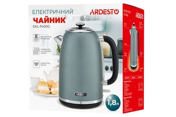 Электрочайник ARDESTO EKL-F400G 1.8л/2200Вт/strix контроль/нерж. сталь/мятный (354606) EKL-F400G фото