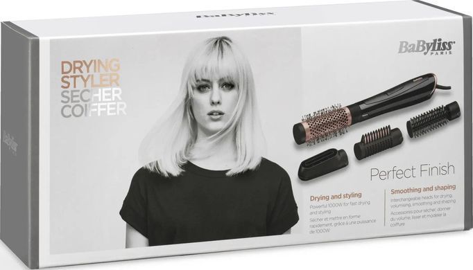 BaByliss Фен-щетка, 1000Вт, режимов-2, иониз-я, хол. обдув, керамика, черный AS126E фото