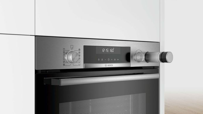 Bosch Духовой шкаф электрический, 66л, A, дисплей, конвекция, пар, нержавеющая сталь HRG5180S0 фото