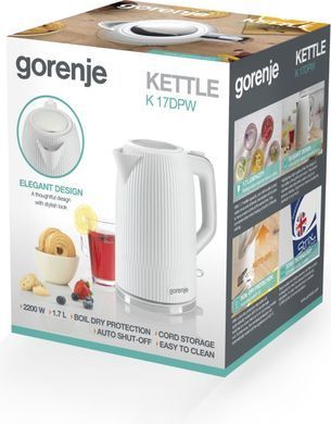 Gorenje Електрочайник 1.7л, Strix-контроль, білий матовий (383658) K17DPW фото
