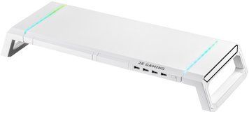2E Gaming Підставка для монітора CPG-007, 550x205x7мм, phone holder/storage drawer, 4xUSB-A, RGB, білий (344481) 2E-CPG-007-WT фото