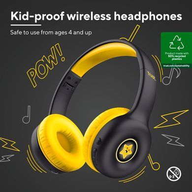 Наушники On-ear Trust Nouna Kids, Wireless, Mic, Черный 25405_TRUST фото