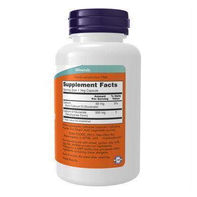 Кальций Глюкорат Now Foods (Calcium D-Glucarate) 500 мг 90 вегетарианских капсул