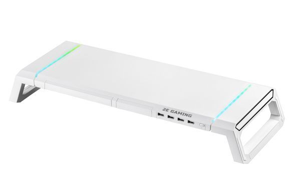 2E Gaming Подставка для монитора CPG-007, 550x205x7мм, phone holder/storage drawer, 4xUSB-A, RGB, белый 2E-CPG-007-WT фото