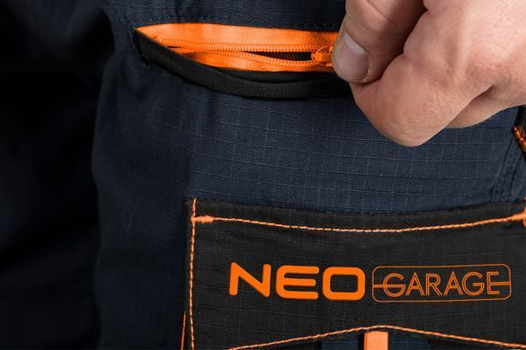 Штани робочі NEO Tools 81-237 Neo Garage, ріптоп, бавовна, посилені вставки Oxford, сірі, CE EN ISO 13688 L
