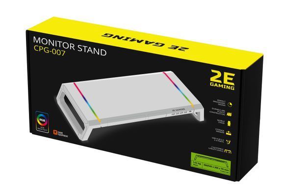 2E Gaming Подставка для монитора CPG-007, 550x205x7мм, phone holder/storage drawer, 4xUSB-A, RGB, белый 2E-CPG-007-WT фото