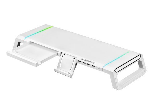 2E Gaming Подставка для монитора CPG-007, 550x205x7мм, phone holder/storage drawer, 4xUSB-A, RGB, белый 2E-CPG-007-WT фото