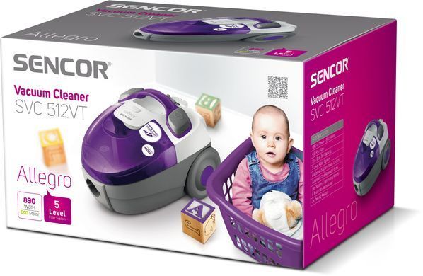 Sencor Пылесос контейнерный Allegro, 890Вт, конт пыль -1.5л, НЕРА, фиолетово-серый SVC512VT-EUE2 фото
