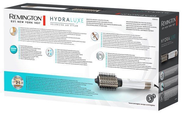 Remington Фен-щетка HydraLuxe, 1200Вт, режимов-3, ионизиция, хол. обдув, керамика, белый AS8901 фото