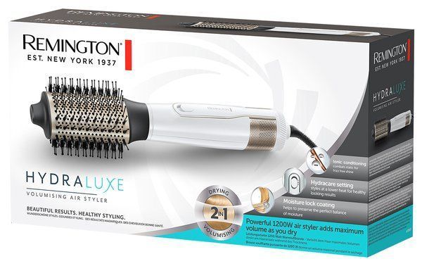 Remington Фен-щетка HydraLuxe, 1200Вт, режимов-3, ионизиция, хол. обдув, керамика, белый AS8901 фото