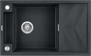 Мойка кухонная Deante Magnetic, гранит, прямоуг., с крылом, 820х500х219мм, чаша - 1, накладная, металлический графит