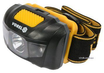 Ліхтар на чоло світлодіодний VOREL; 2 режими (1+2 LED), 1 Вт, 100 lm, живл/- 3 ААА батарейки 88675 фото