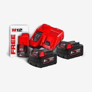 Енергокомплект MILWAUKEE, M18 NRG-502 (+заряд.пристрій, 2 акум. M18 B5(5Аг), 1 акум. M12 B2(2Аг)