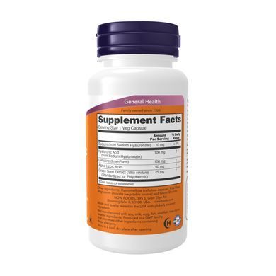 Гіалуронова кислота Now Foods (Hyaluronic Acid) 100 мг 120 капсул