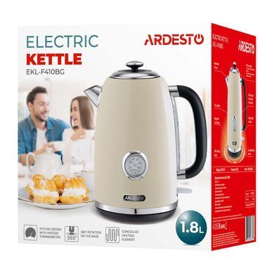 Електрочайник ARDESTO EKL-F410BG 1.8л/2200Вт/strix контроль/нерж. сталь/індикатор температури/бежевий (354607) EKL-F410BG фото