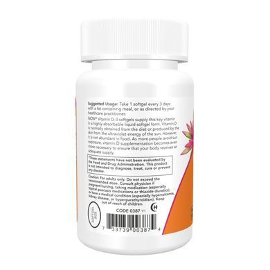 Вітамін D3 Now Foods High Potency Vitamin D-3 10,000 МО 240 капсул