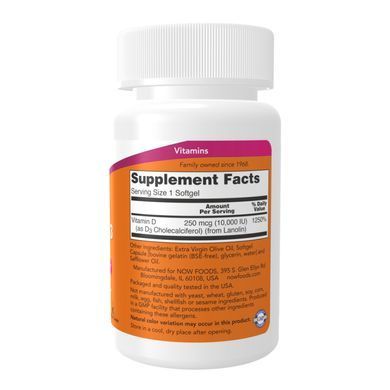Вітамін D3 Now Foods High Potency Vitamin D-3 10,000 МО 240 капсул