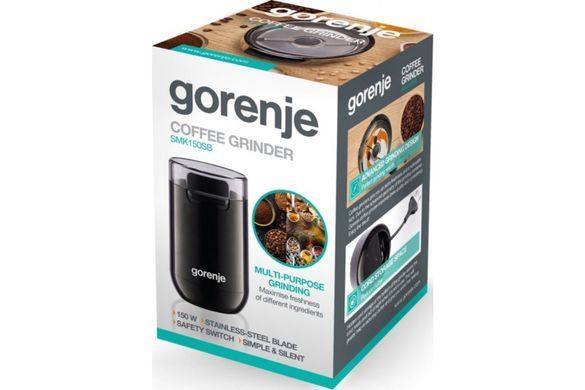Кофемолка роторная Gorenje 150Вт, объем зерен-45г, пластик/металл, черный (378530) SMK150SB фото
