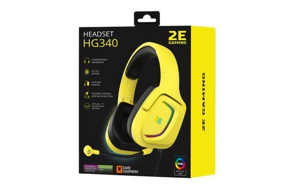 Гарнитура игровая 2E GAMING HG340, 7.1, USB-A, RGB, 2м, жёлтый 2E-HG340YW-7.1 фото