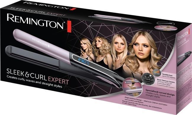 Remington Випрямляч Sleek&Curl Expert, 45Вт, темп.режимів-9, 150-230С, дисплей, кераміка, титан , бузково-чорний (313482) S6700 фото