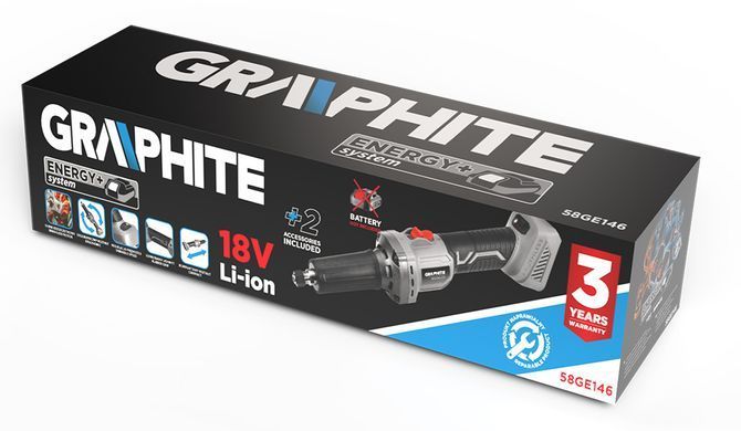 Акумуляторна пряма шліфувальна машина GRAPHITE Energy+ 58GE146, безщітковий двигун 58GE146 фото