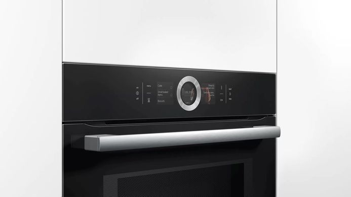 Bosch Духовой шкаф электрический, 67л, A+, дисплей, конвекция, пиролиз, ф-ция СВЧ, черный HMG6764B1 фото
