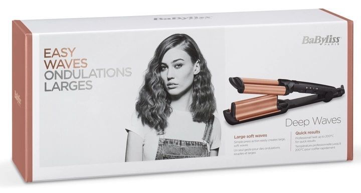 BaByliss Плойка, гофре , 85Вт, темп.режимів-3, 160-210С, природні хвилі, кераміка, турмалін , чорний (361708) W2447E фото