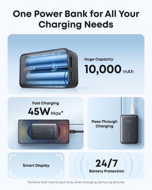 Портативное зарядное устройство Anker Nano - 10000 mAh 45W Built-In USB-C Cable Black (7206698)