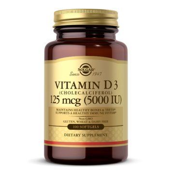 Вітамін D3 (Холекальциферол) Solgar Vitamin D3 125 мкг (5000 МО) 100 м'яких капсул