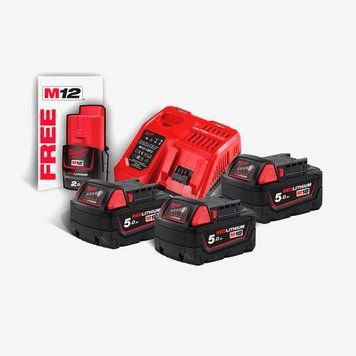 Енергокомплект MILWAUKEE, M18 NRG-503 (+заряд.пристрій, 3 акум. M18 В5(5Аг), 1 акум. M12 B2(2Аг)