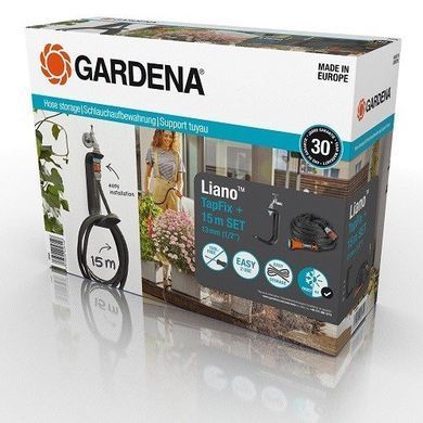 Набір шланг GARDENA Liano садовий текстильний 13 мм 1/2" 15 м із тримачем TapFix 18595-20.000.00 фото