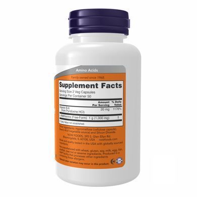 Для шкіри і нігтів Now Foods L-Methionine 500 mg, 100 капсул