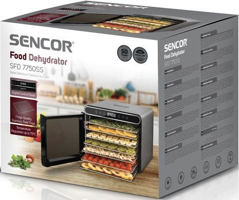 Sencor Сушилка для продуктов 600Вт, поддонов - 7x2.8см, диаметр - 30см, электронное управл., черный (366727) SFD7750SS фото
